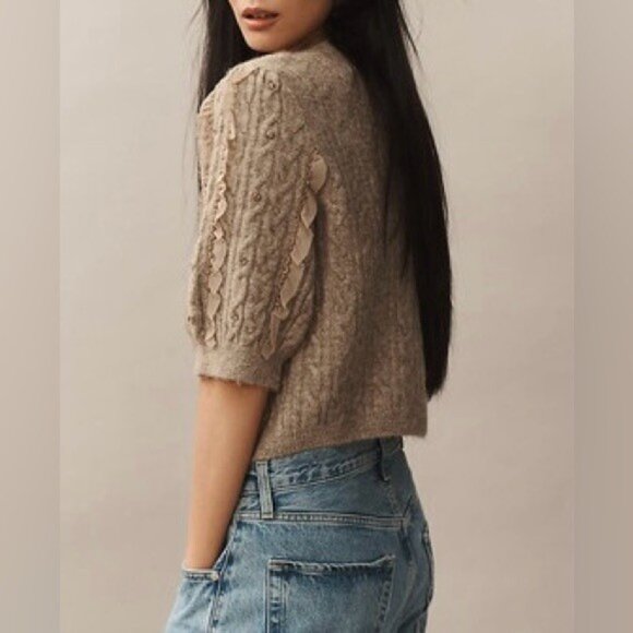 NWT Size XS - Maeve Short-Sleeve Embellished Ruffled Cardigan (NWT US$ 128) - Picture 3 of 16